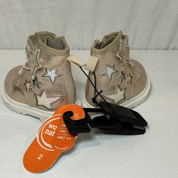 Wonder Nation Baby Girl Star Combat Boots Pink Sparkle Toddler Size 2 NWT - Picture 4 of 7